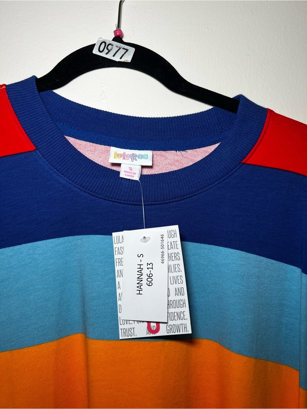 LuLaRoe HannaColorblock Stripe Long Sleeve Tunic - Red, Blue, Orange, Light Blue - Picture 2 of 3